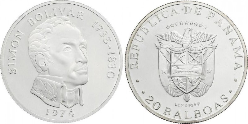 World Coins
Panama
20 Balboas. 1974. 131,50 grs. AR. Simón Bolívar. En estuche o...