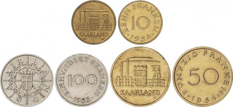 World Coins
Saarland
Lote 3 monedas 10, 20 y 100 Francos. 1954 y 1955. AlBr (2) ...