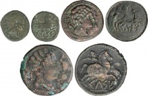 Lots and Collections
Celtiberian Coins
Lote 5 monedas Cuadrante, Semis y As (3). 120 a.C-14 d.C. CELSA y CELSE (VELILLA DE EBRO, Zaragoza). AE. Una ac...