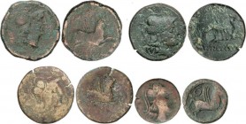 Lots and Collections
Celtiberian Coins
Lote 4 monedas As. 130-90 a.C. UNTISCESCEN (L´ESCALA, EMPÚRIES, Girona). Anv.: Cabeza de Palas a derecha con ca...