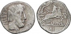 Lots and Collections
Roman Coins
Lote 4 Denarios. 89 a.C. TITURIA-1,4,5,6a. L. Titurius L. f Sabinus. Anv.: Cabeza del rey Tatius a derecha. Rev.: Vic...