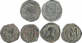 Lots and Collections
Byzantine Coins
Lote 3 monedas Follis. 409 a 602 d.C. ANASTASIO I, JUSTINIANO I, MAURICIO TIBERIO. CONSTANTINOPLA (2), NICOMEDIA....