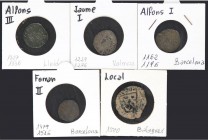 Lots and Collections
Medieval Coins
Lote 5 monedas. Contiene Diner Alfons I Barcelona, Diner Jaume I Valencia, Pugesa Alfons III Lleida, Dobler Ferran...