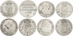 Lots and Collections
Spanish Monarchy
Lote 5 monedas 1 Real (3), 4 Reales (2) y una medalla proclamación. 1788, 1789, 1793, 1797. MADRID (5) y MÉXICO....