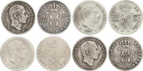 Lots and Collections
Alfonso XII
Lote 4 monedas 10 Centavos de Peso. 1881, 1882, 1883 y 1885. MANILA. BC+ a MBC-. 
