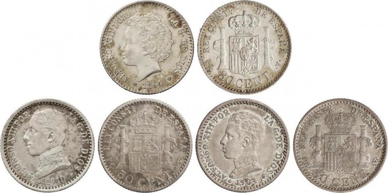 Lots and Collections
Alfonso XIII
Lote 3 monedas 50 Céntimos. 1894, 1904, 1910. ...