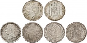 Lots and Collections
Alfonso XIII
Lote 3 monedas 50 Céntimos. 1894, 1904, 1910. 1894 (*9-4) P.G.-V., 1904 (*1-0) P.C.-V. y 1910 (*1-0) P.C.-V. Todas e...