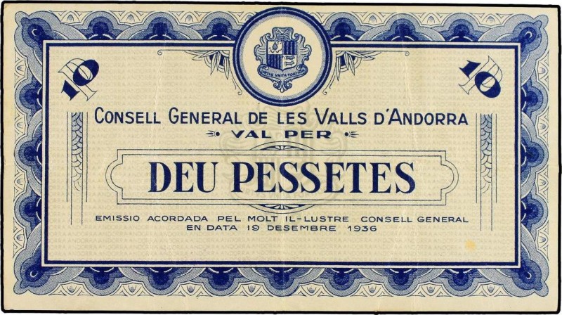 General Council of Andorra
10 Pessetes. 19 Desembre 1936. CONSELL GENERAL DE LES...