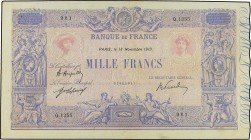 Wolrd Banknotes
1.000 Francos. 1919. FRANCIA. (Leves manchitas,  puntos de aguja y leves roturas). ESCASO.. Pick-67h. MBC. 