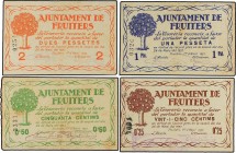 Paper Money of the Civil War
Serie 4 billetes 25, 50 Cèntims, 1 y 2 Pessetes. 1 Abril 1937. Aj. de FRUITERS. RAROS. AT-1061/1064. MBC+ a SC. 