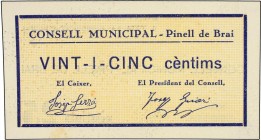 Paper Money of the Civil War
25 Cèntims. C.M. de PINELL DE BRAI. (Levísimas manchitas). MUY ESCASO. AT-1840. SC. 