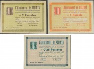 Paper Money of the Civil War
Serie 3 billetes 0´25, 1 y 2 Pessetes. 18 maig 1937. Aj. de POLINYÀ. Todos con sello tampón en reverso. MUY ESCASOS. AT-1...