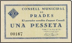 Paper Money of the Civil War
1 Pesseta. 1 Desembre 1937. C.M. de PRADES. RARO. AT-1982. EBC-. 