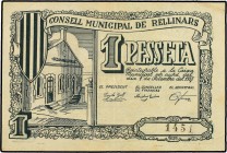 Paper Money of the Civil War
1 Pesseta. 1 Setembre 1937. C.M. de RELLINARS. RARO. AT-2069. EBC-. 