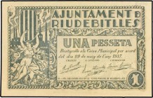 Paper Money of the Civil War
1 Pesseta. 29 Maig 1937. Aj. de RIUDEBITLLES. MUY ESCASO. AT-2150. SC. 
