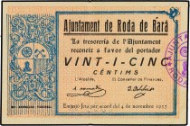 Paper Money of the Civil War
25 Cèntims. 4 Novembre 1937. Aj. de RODA DE BARÀ. MUY ESCASO. AT-2189. EBC-. 