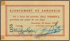 Paper Money of the Civil War
1 Pesseta. 20 Gener 1936. Aj. de SANAHUJA. (Pequeñas manchitas). RARO. AT-2272. EBC. 