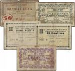 Paper Money of the Civil War
Lote 5 billetes 25, 50 (2) y 1 Pesseta (2). Aj. y C.M de RUPIT (2), SUSQUEDA y VOLTEGRÀ (2). A EXAMINAR. AT- 2230, 2231, ...