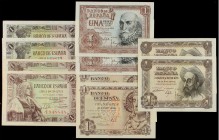 Spanish Banknotes Lots and Collections
Lote 10 billetes 1 Peseta. 1943 a 1953. Cinco parejas correlativas, todas Sin Serie: Isabel ´La Católica´, Fern...