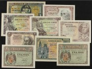 Spanish Banknotes Lots and Collections
Lote 9 billetes 1 (8) y 2 Pesetas. 1938 a 1953. Todos diferentes y todos menos dos SC. 1 Peseta: Feb. 38 EBC+, ...