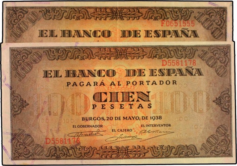 Spanish Banknotes Lots and Collections
Lote 2 billetes 100 Pesetas. 20 Mayo 1938...