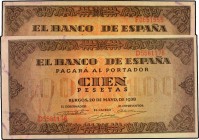 Spanish Banknotes Lots and Collections
Lote 2 billetes 100 Pesetas. 20 Mayo 1938. Casa del Cordón. Series D y F. Ed-432a. EBC- y EBC. 