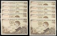 Spanish Banknotes Lots and Collections
Lote 10 billetes 100 Pesetas. 19 Noviembre 1965. Bécquer. Serie J. Pareja correlativa mas 8 correlativos. Ed-47...