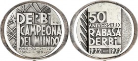 Spanish Medals
50 aniversario Campeón del Mundo. 1922-1979. RABASA DERBI. Anv.: DERBI CAMPEONA DEL MUNDO. 1969-70-71-72. 50 cc.-125 cc. Radios de rued...
