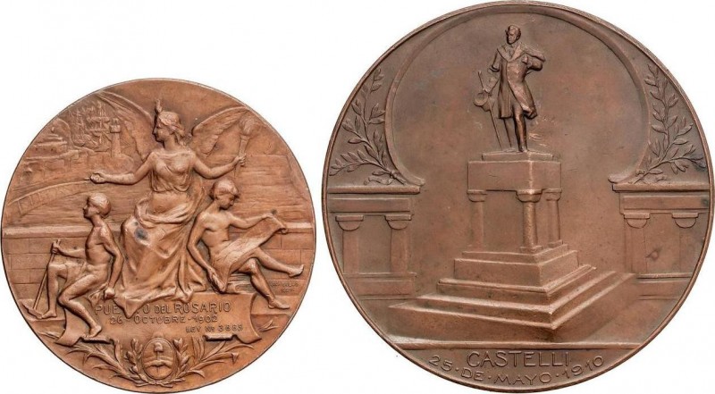 World Medals
Lote 2 medallas Ministerio Obras públicas y Castelli. 1902, 1910. A...