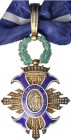 Spanish Decorations
Orden del Mérito Civil, Comendador Ordinario. 1942-1975. AR dorada y esmaltes. Ø 53x47 mm. Con láurea articulada, anilla y cinta d...