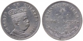 Colonie Italiane - Eritrea - Umberto I (1890-1896) 1 Lira 1896 - Zecca di Roma - Gig. 7 - R2 MOLTO RARA - Ag 
SPL/FDC
