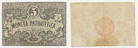 Banconote italiane - Venezia - Moneta Patriottica - 5 Lire Correnti 1848 - Rif.Crapanzano MP4 - Emessa con decreto del Governo provvisorio del 19 Sett...