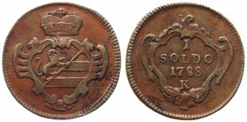 Gorizia - Giuseppe II d'Asburgo-Lorena (1780-1790) 1 Soldo 1788 K - Zecca di Kremnitz - CNI 11 - Cu gr. 2,75
qBB