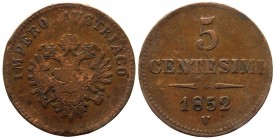 Lombardo Veneto - Venezia - Francesco Giuseppe I d'Asburgo Lorena (1848-1866) 5 Centesimi 2° tipo 1852 - Gig. 31 - NC - Cu gr. 5,70
MB+