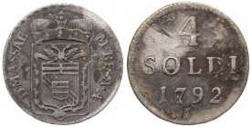Massa di Lunigiana - Beatrice Maria D'Este Cybo Malaspina (1790-1796) 4 Soldi 1792 - MIR 329 - R - Mi gr. 1,06
BB+