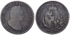 Milano - Maria Teresa d'Asburgo (1740-1780) Mezzo Scudo 1778 variante con crocetta sotto il busto del dritto - MIR 436/2 - R2 RARISSIMA - Ag gr. 11,09...