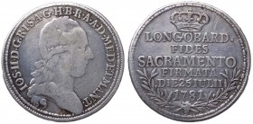 Milano - Giuseppe II d'Asburgo-Lorena (1780-1790) Lira del Giuramento 1781 - CNI 8 - R - Ag gr. 6,02
BB+