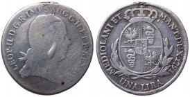 Milano - Leopoldo II d'Asburgo-Lorena (1790-1792) 1 Lira 1791 - MIR 461/2 - R4 ESTREMAMENTE RARA - Ag - appiccagnolo rimosso gr. 5,80
BB