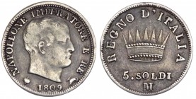 Milano - Napoleone I Re d'Italia (1805-1814) 5 Soldi 1809 - Gig. 188 - Ag 
BB