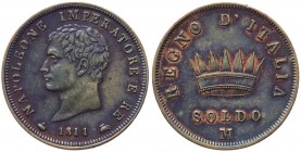 Milano - Napoleone I Re d'Italia (1805-1814) 1 Soldo del II° tipo 1811 - Gig. 213 - Cu 
qBB
