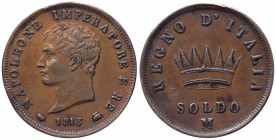 Milano - Napoleone I Re d'Italia (1805-1814) 1 Soldo del II° tipo 1813 - Gig. 215 - Cu - campo leggermente rigato 
qSPL