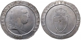 Regno di Napoli - Ferdinando IV di Borbone (1759-1816) Piastra da 120 Grana del XV° Tipo 1805 stemma piccolo - Gig. 71 - R - Ag - graffi sul ritratto ...