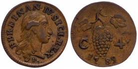 Regno di Napoli - Ferdinando IV di Borbone (1759-1816) 4 Cavalli del IV° tipo 1789 - Gig. 166 - Cu gr. 2,16
SPL