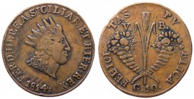 Regno di Sicilia - Palermo - Ferdinando III di Borbone (1759-1816) 10 Grani del II°Tipo 1814 - Gig.79 - Cu gr. 26,27
BB+