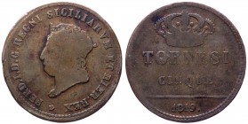 Regno delle due Sicilie - Napoli - Ferdinando I di Borbone (1816-1825) 5 Tornesi II° Tipo 1819 - Gig. 21 - NC - Cu gr. 15
qMB
