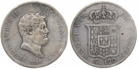 Regno delle due Sicilie - Napoli - Ferdinando II di Borbone (1830-1859) Piastra da 120 grana del VI° tipo 1856 - Gig. 87 - Ag 
BB+/qSPL