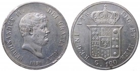 Regno delle due Sicilie - Napoli - Ferdinando II (1830-1859) Piastra da 120 grana del VI° tipo 1856 - Gig. 87 - Ag ottimo esemplare 
SPL/FDC