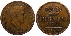 Regno delle due Sicilie - Napoli - Ferdinando II di Borbone (1830-1859) 10 Tornesi del II°Tipo 1840 - Gig. 191 - Cu gr. 31,03
BB