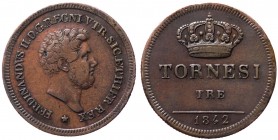 Regno delle due Sicilie - Napoli - Ferdinando II di Borbone (1830-1859) 3 Tornesi del II° tipo 1842 - Gig. 238 - NC - Cu gr. 8,88
qSPL