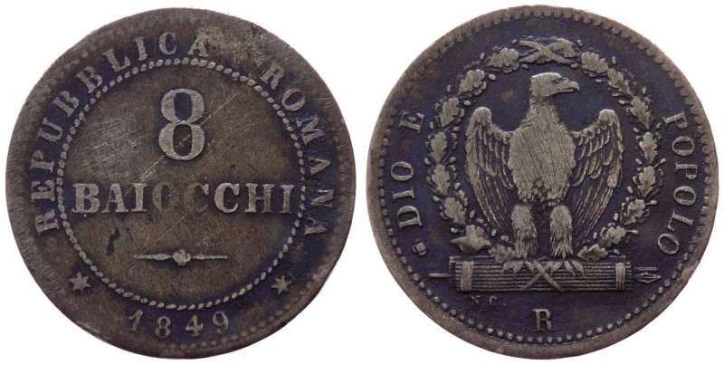 Roma - Seconda Repubblica Romana (1848-1849) 8 Baiocchi 1849 - Gig. 3 - Mi 
MB+